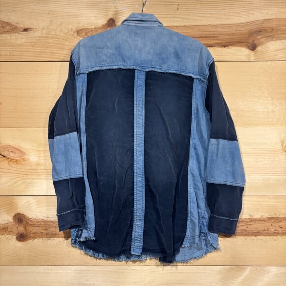 We the Free Palisades Patchwork Button Down Shirt Womens Medium Blue Oversized - Picture 8 of 10